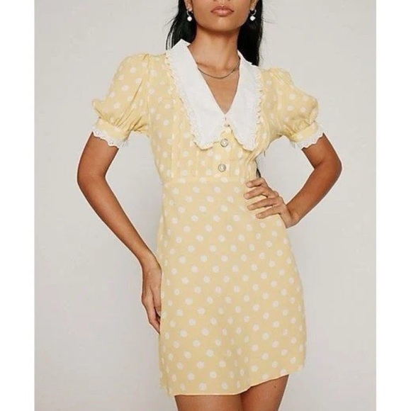 Kimchi Blue Yellow Polka Dot Mini Dress - Picture 1 of 7